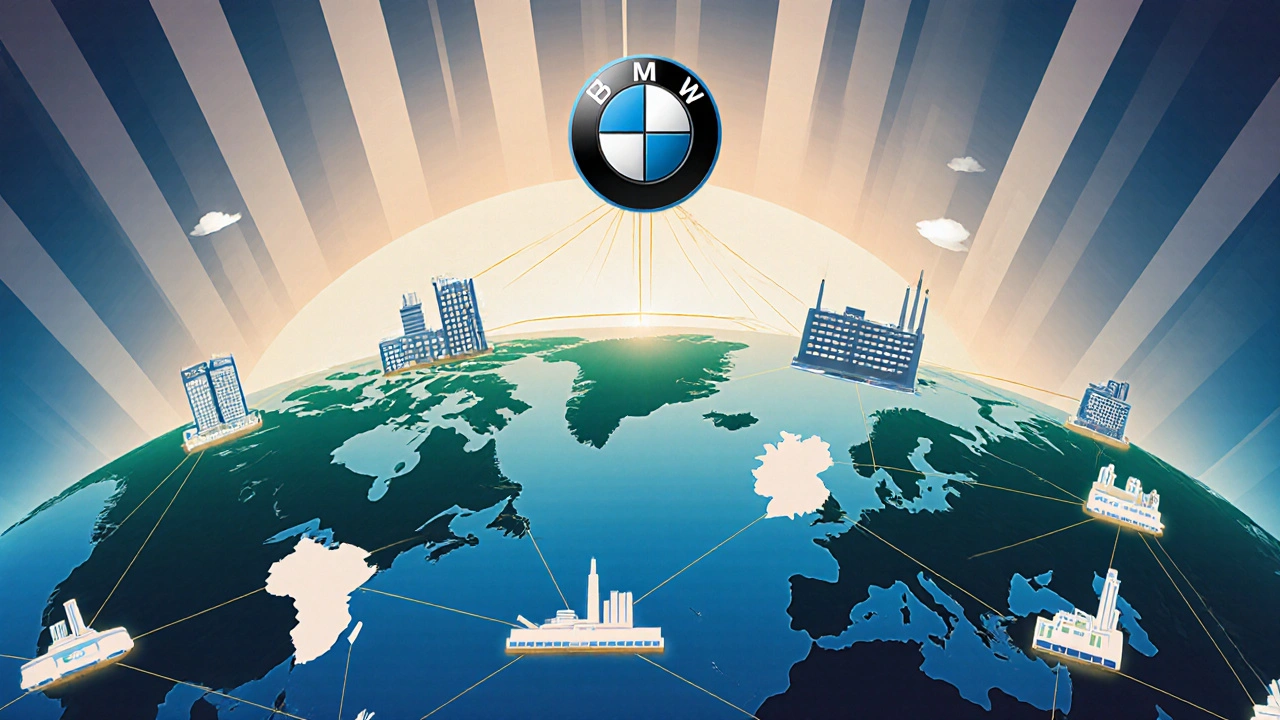 Světová síť továren BMW – průmyslové budovy v Německu, USA, Číně a dalších zemích.