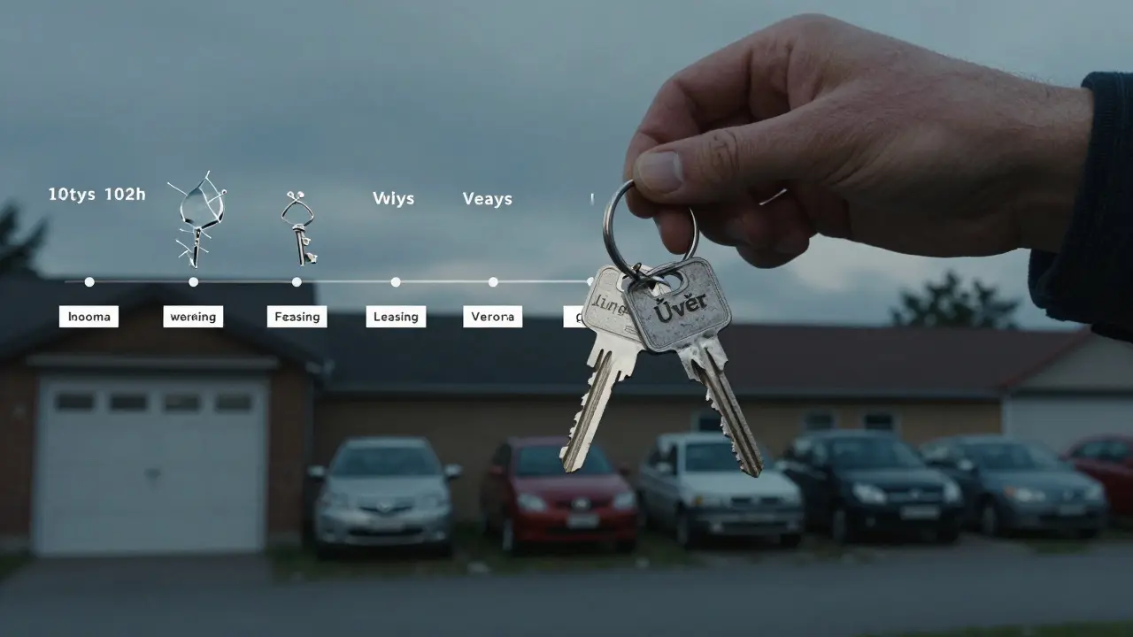 Klíč od leasingu jako křehké sklo a klíč od úvěru jako pevná ocel na časové ose.