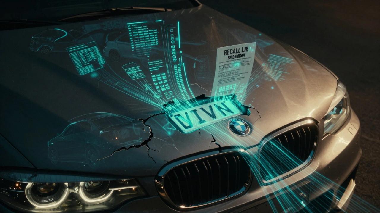 Koncepční obrázek digitálních dat proudících z VIN kódu auta.