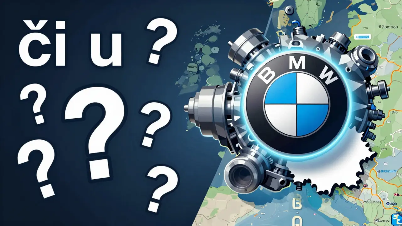 Rozdělený obrázek: internetový mýt 'či u' vs. skutečný význam BMW.