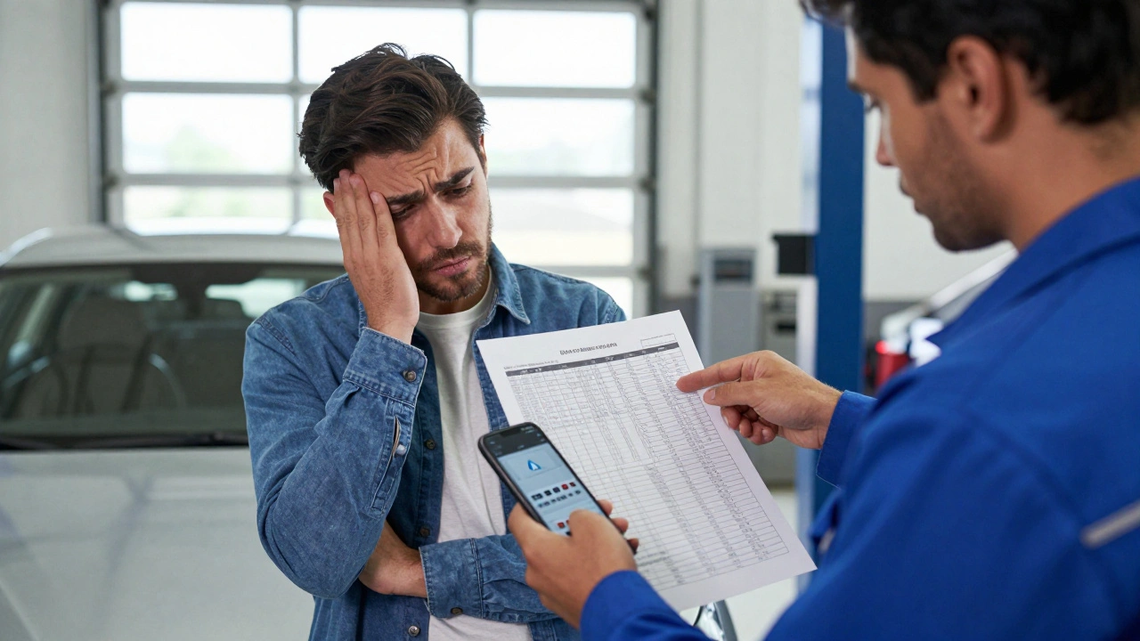 Vlastník BMW spolu s technikem prohlíží výstup diagnostiky s historií chyb.