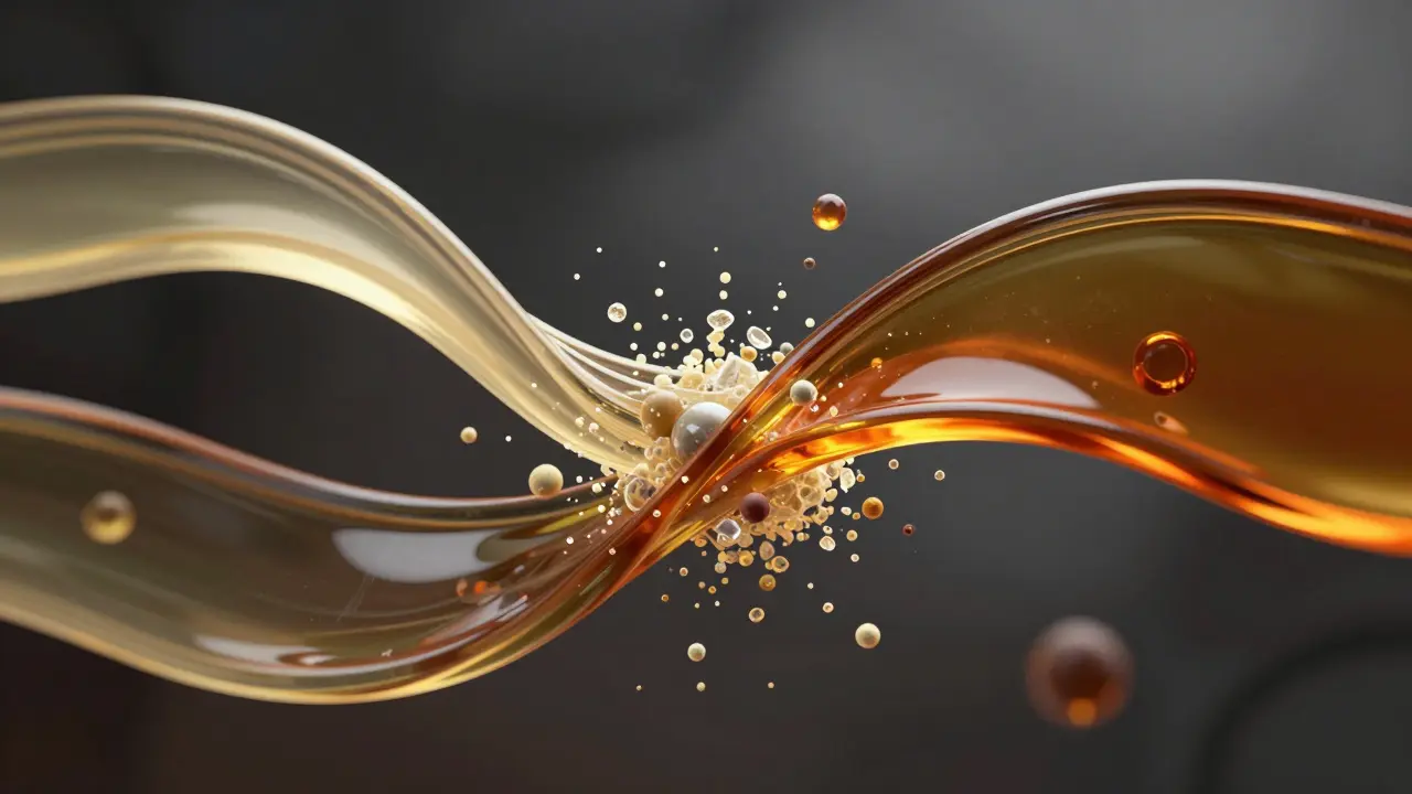 Konceptuální zobrazení míchání olejů a chemických přísad.